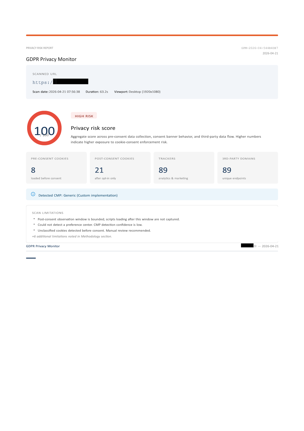 Paġna tal-qoxra tar-rapport kampjun tal-iskannjar GDPR